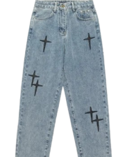 Black prints blue jeans